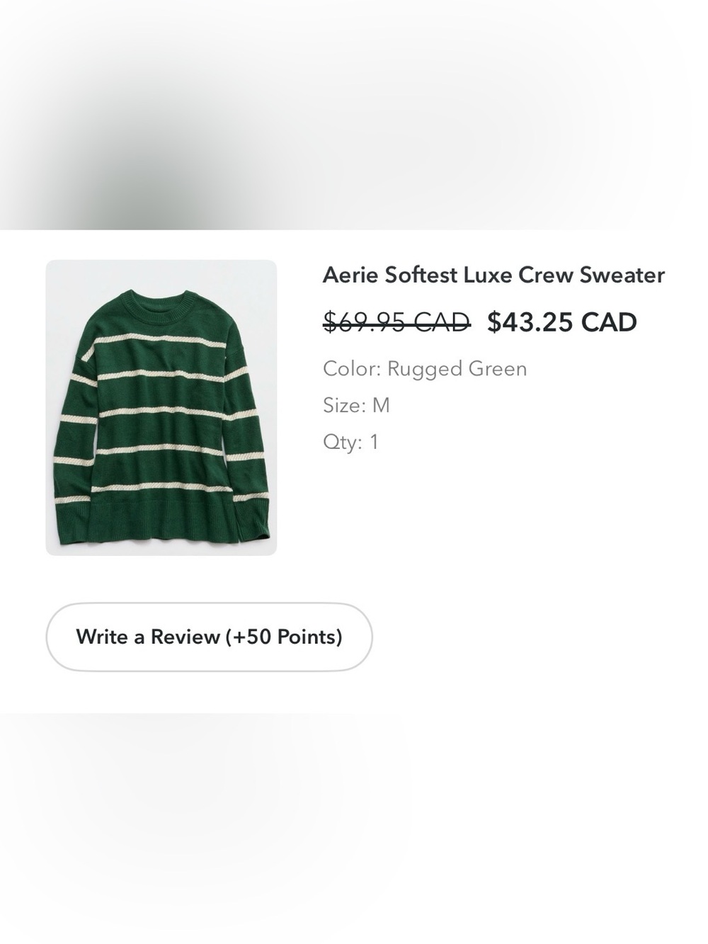 aerie Striped Crew Sweater in Rugged Green and Cream
